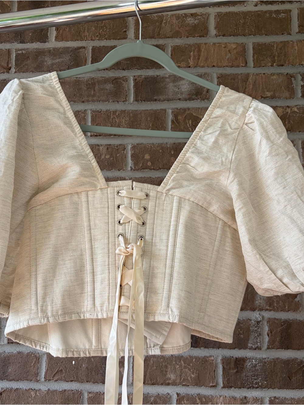 Corset story white linen corset puffy sleeves